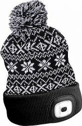 SIXTOL zimná čiapka s čelovým svetlom 180 lm, nabíjacia, USB, univerzálna veľkosť, bavlna / PE, čierna