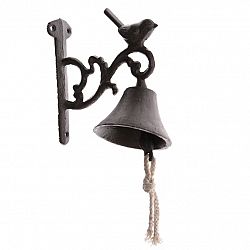 Liatinový zvonček s vtáčikom čierna, 17 x 17 x 8 cm