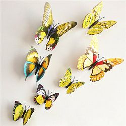 Samolepiace 3D motýle s magnetom žltá, 12 ks 